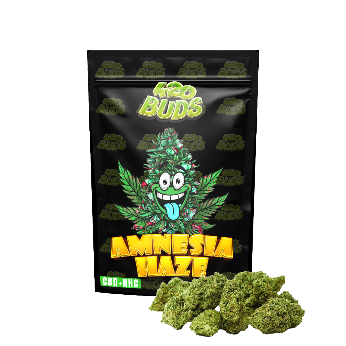 Amnesia HHC Flower with dense, sticky buds and premium trim