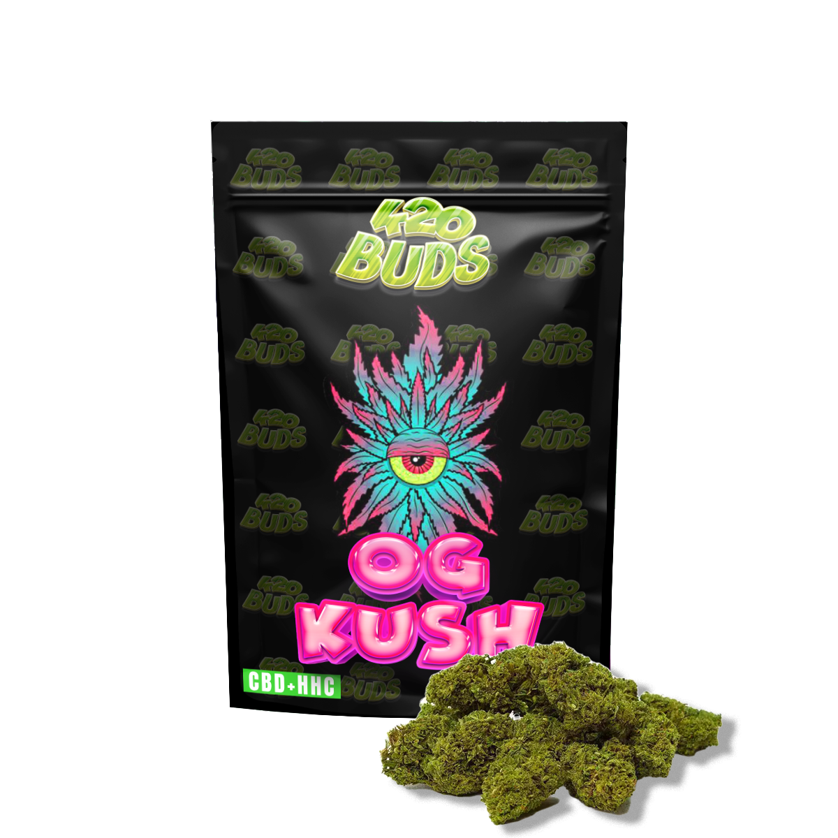 OG Kush HHC Flower with dense, sticky buds and premium trim