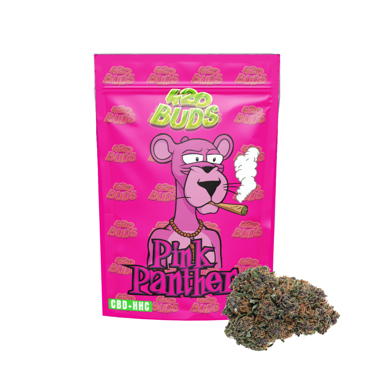 Pink Panther HHC Flower ≈32.53% - Dense indoor buds with fruity and earthy aroma