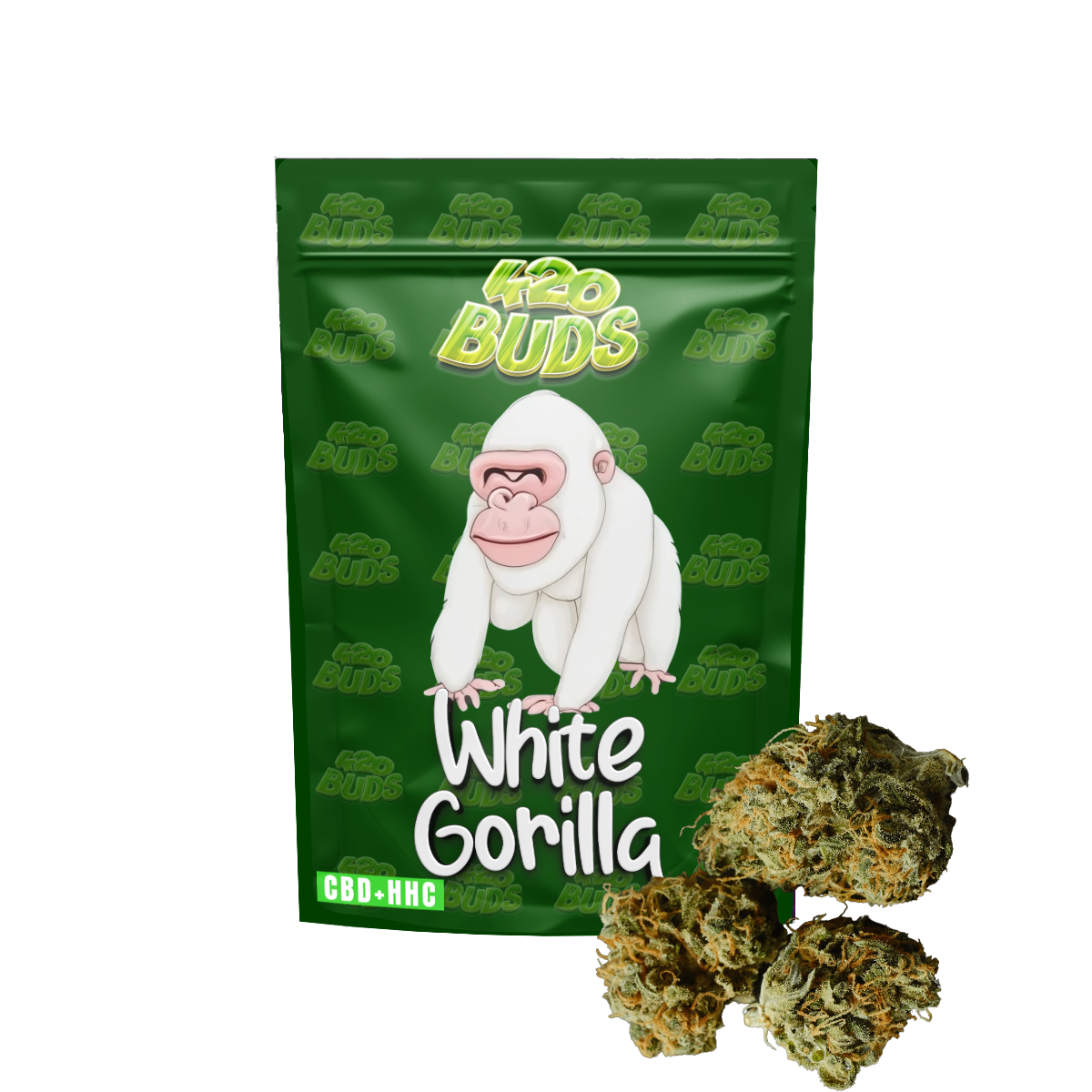 vWhite Gorilla HHC Flower ≈39.40% – dense mini buds with earthy and woody aroma